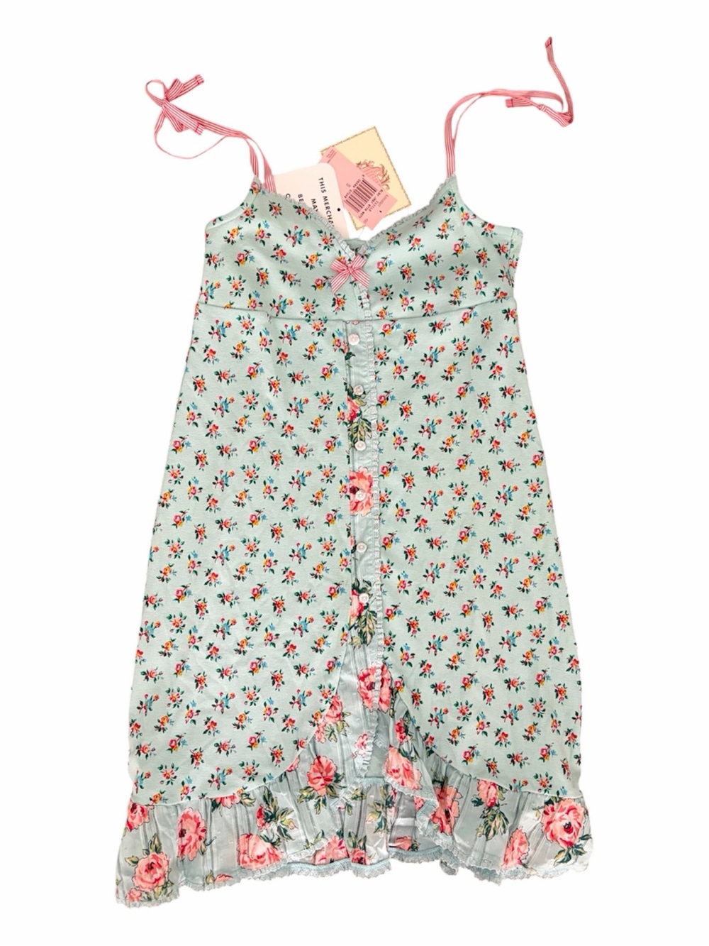 Vintage Y2K Juicy Couture Mint Green Floral Slip with Pink Trim